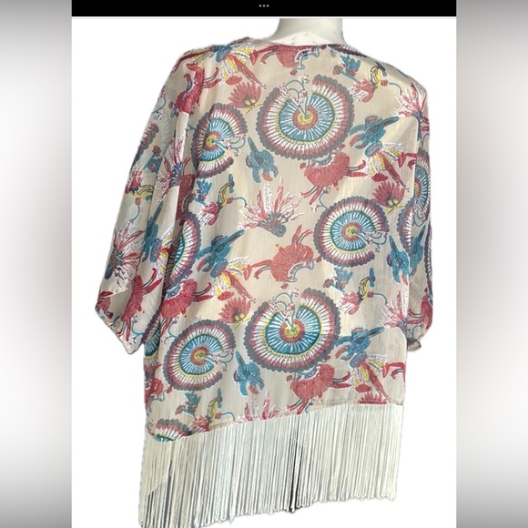 3/$35 Boho colourful cover up with looped fringes and short sleeves . - Picture 2 of 5
